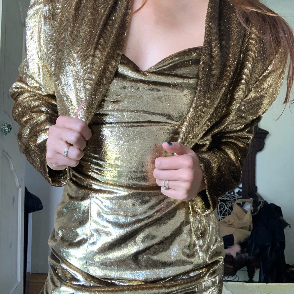 Vintage liquid gold mini dress & matching jacket 2 piece set - xsmall XS